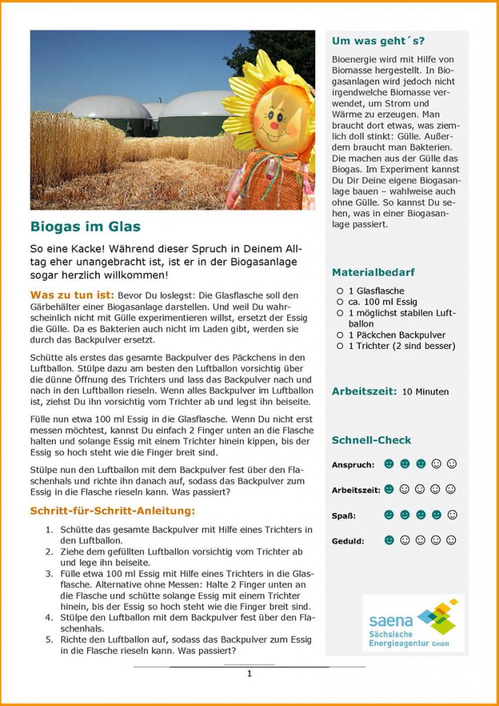Bild vom PDF des Experiments "Biogas im Glas"