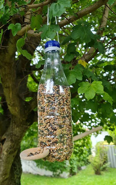 Vogelfutterstation aus PET-Flasche