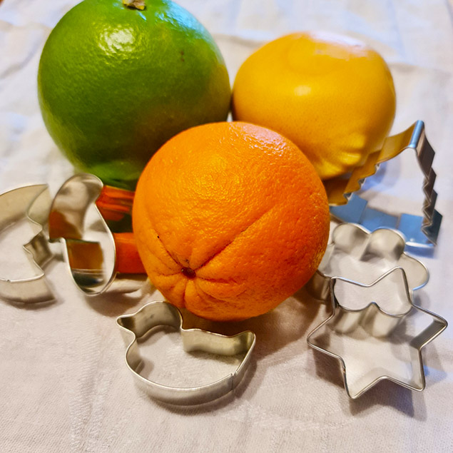 Orange, Grapefruits und Plätzchen-Ausstechformen