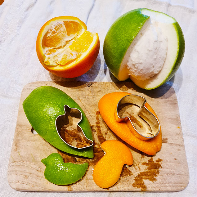 Orange und Grapefruit mit Schalen und Plätzchenform