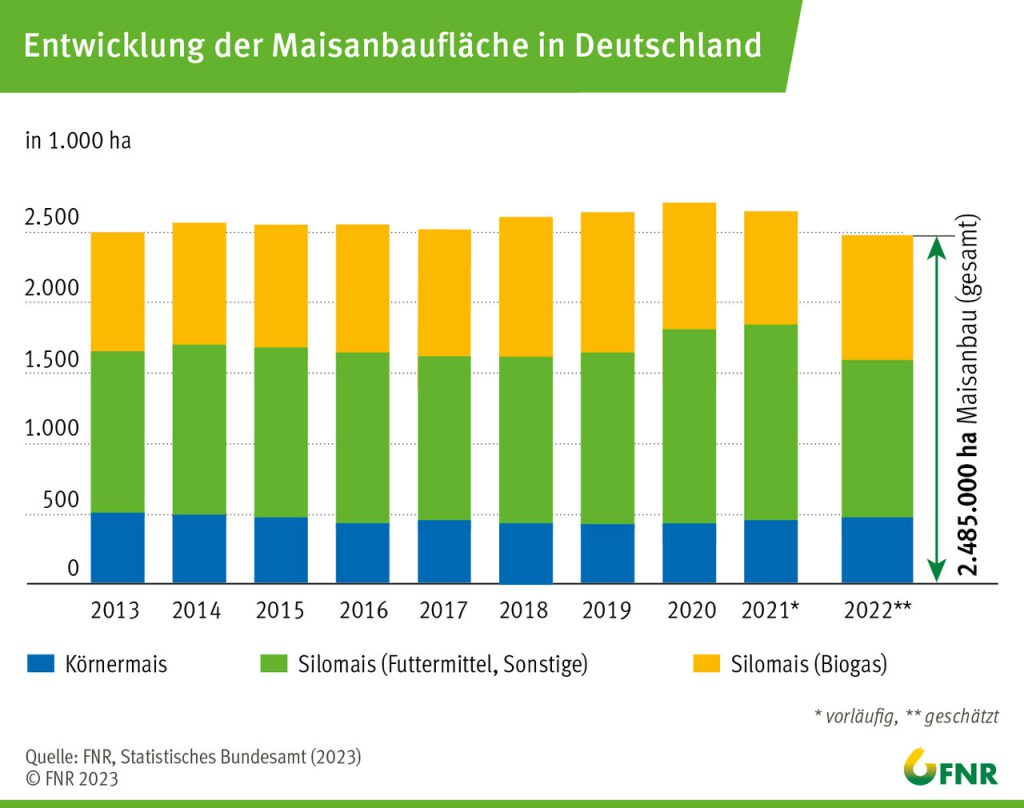 Diagramm der FNR: Entwicklung der Maisanbaufläche in Deutschland seit 2013