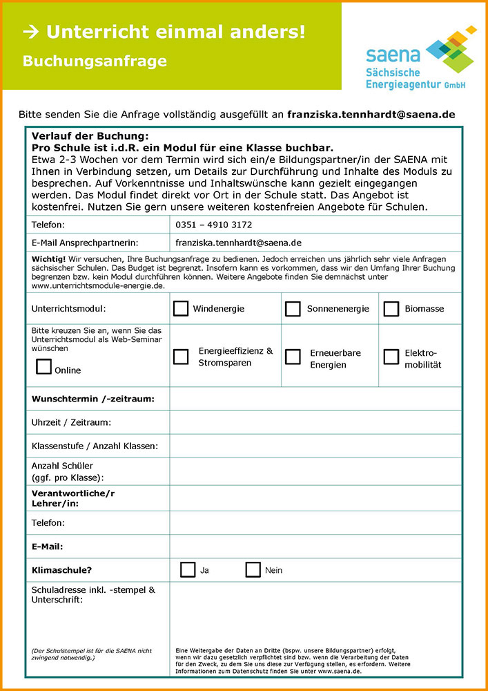 Screenshot vom Buchungsformular für Unterrichtsmodule